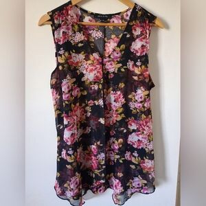 Adele & May Floral Sleeveless Top With Sheer Overlay Size XL